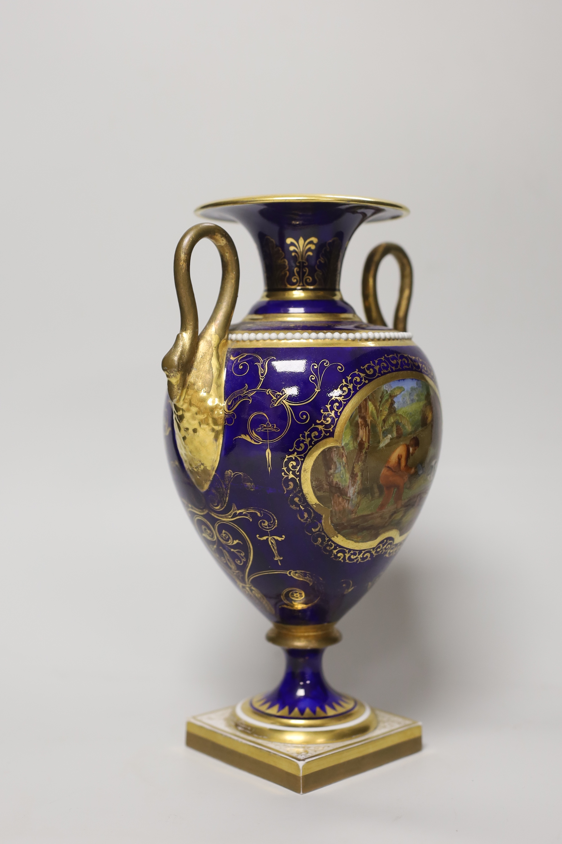 A Flight Barr and Barr Worcester vase with scenes from Robinson Crusoe, titled on the base, script and impressed marks, 27cm high